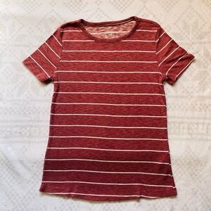 Maurices Burnt Red and White Striped Ribbed Tuck-In Tee